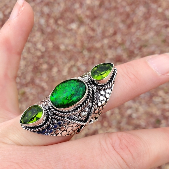 New Triplet Opal and Peridot 925 Silver Statement Ring. - Picture 3 of 16